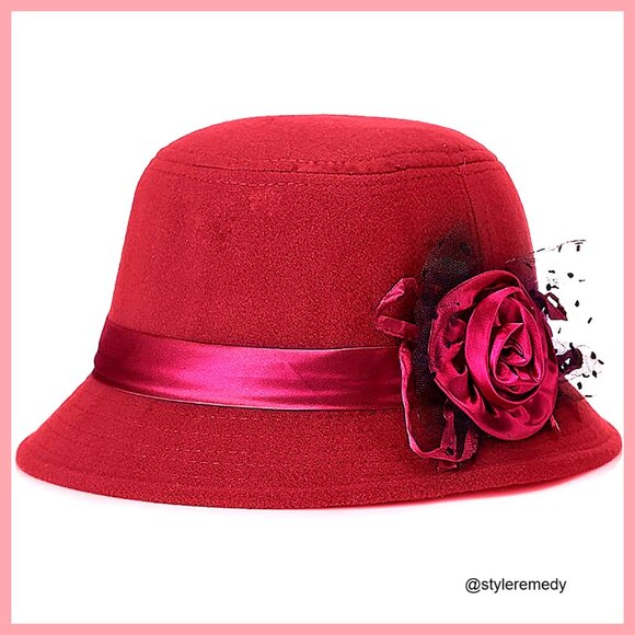Vintage Felt Cloche Hat Winter Floral Fedora Bucket Hat main image 5